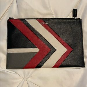 PRADA Saffiano Surf Colorblock Zip Pouch Talco Fuoco